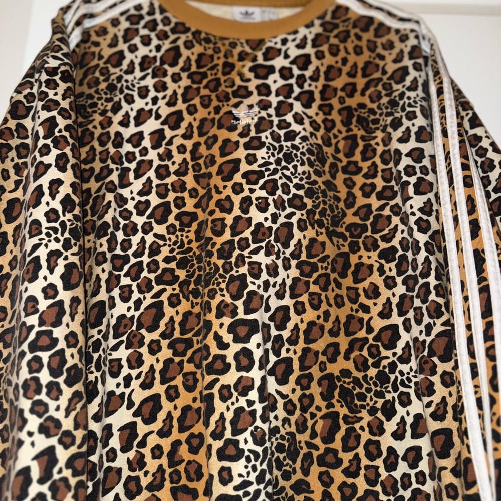 Adidas Brown Leopard Print Crewneck - Picture 2 of 10